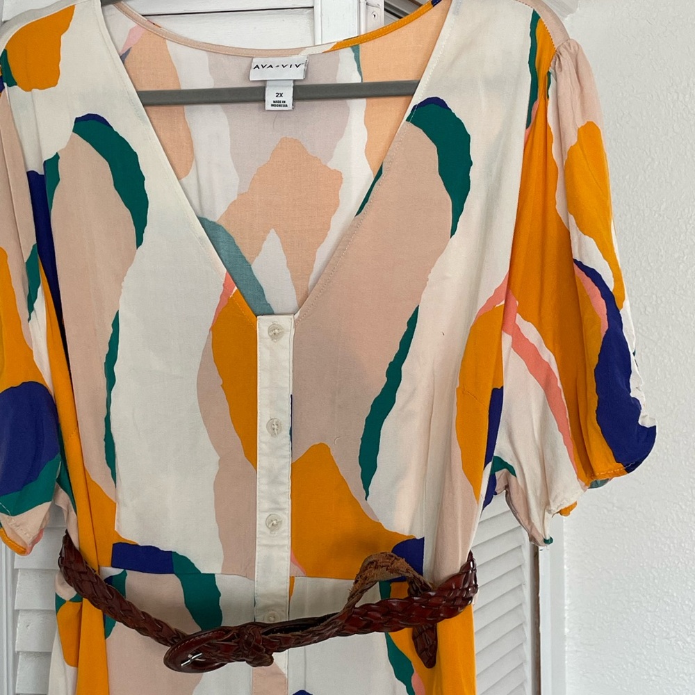 Ava & Viv Colorful V-Neck Dress